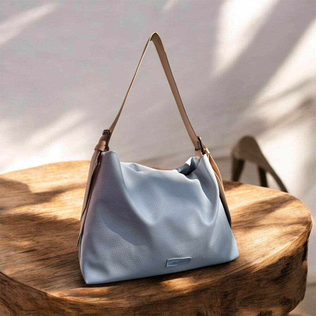 Blue Beige Belted Bag - Image 4
